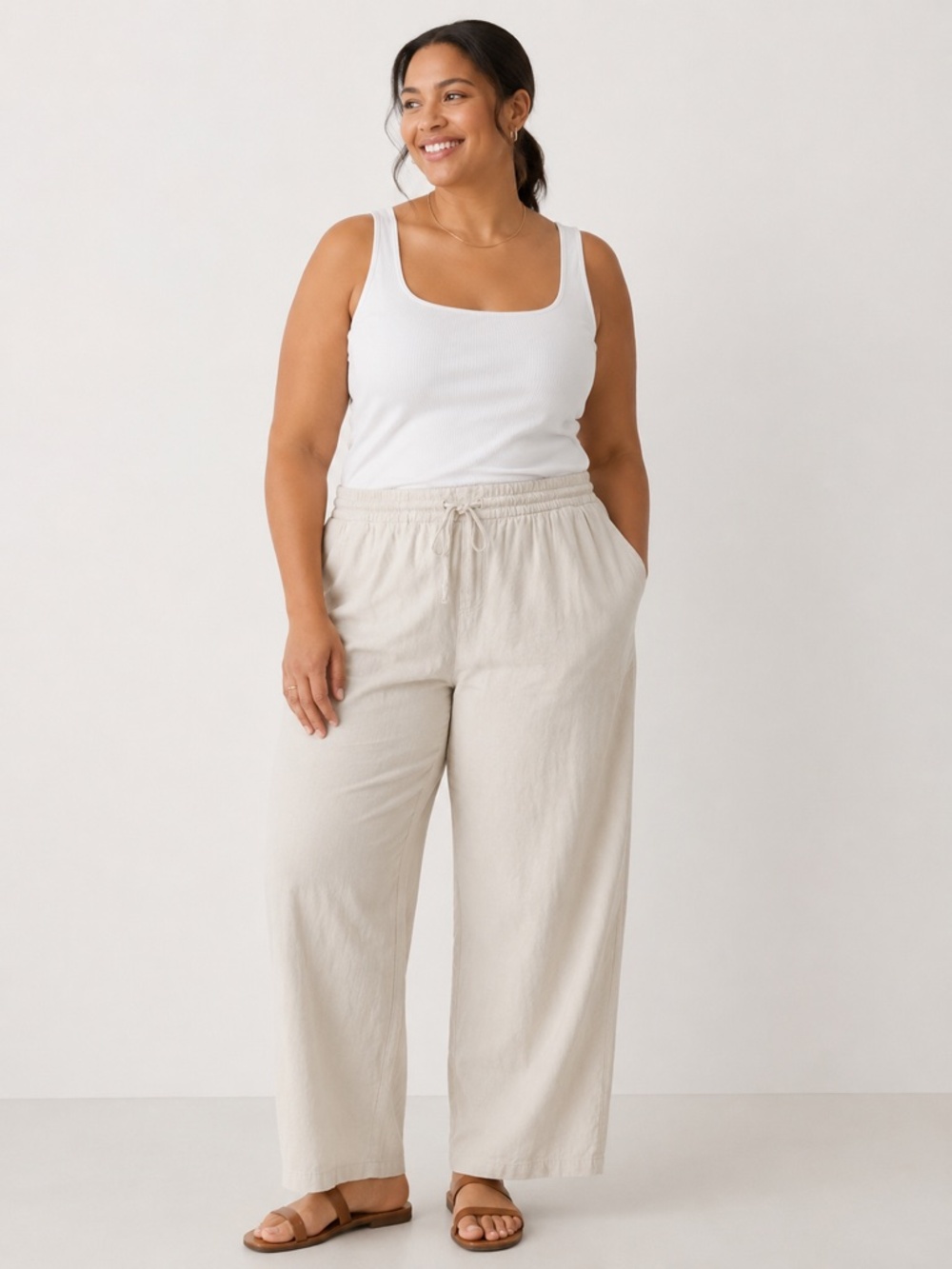 Old Navy Linen Relaxed Fit Pants in Bone Neutral Beige - size XL
